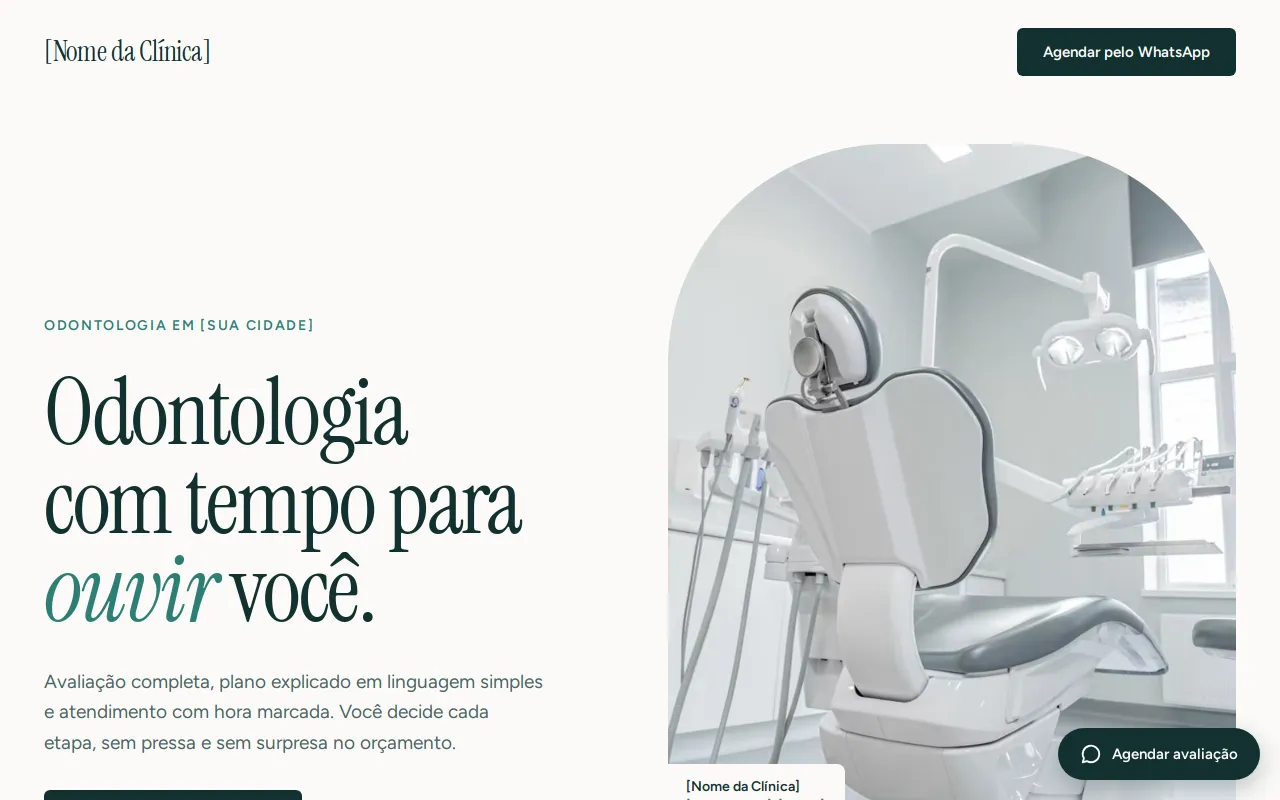 Exemplo de site: Dentista: tempo para ouvir você