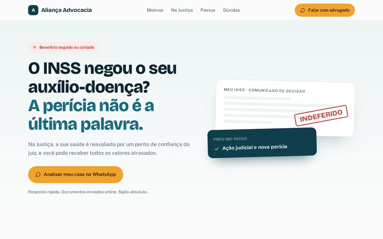 Exemplo de site: Benefício do INSS negado ou cortado