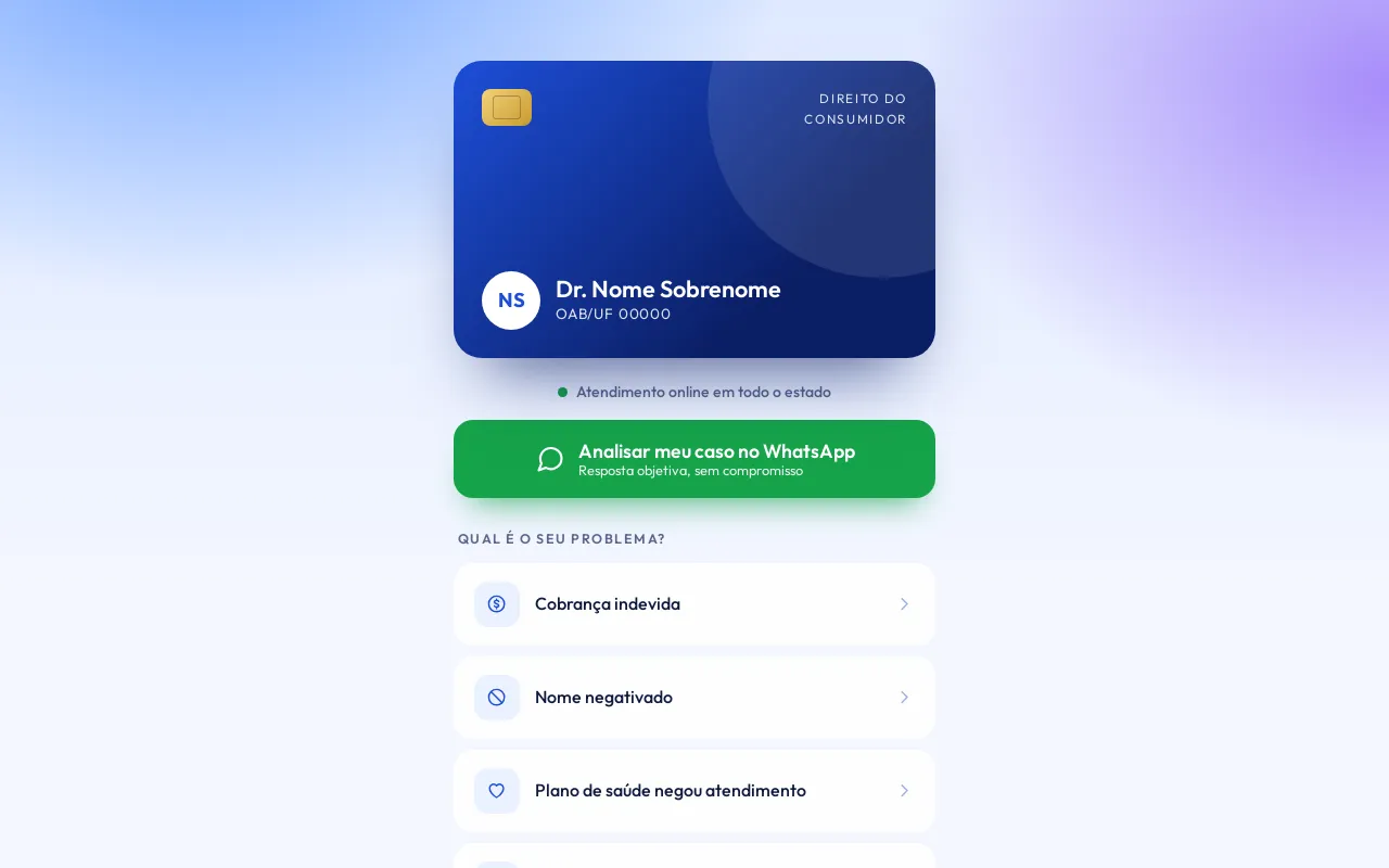 Exemplo de site: Consumidor: cartão digital