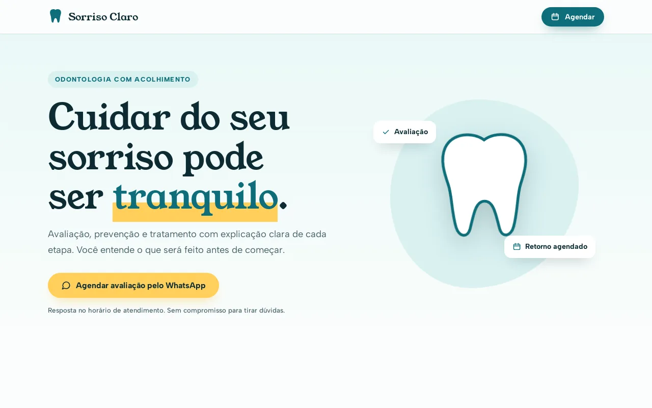 Exemplo de site: Dentista: avaliação e tratamento
