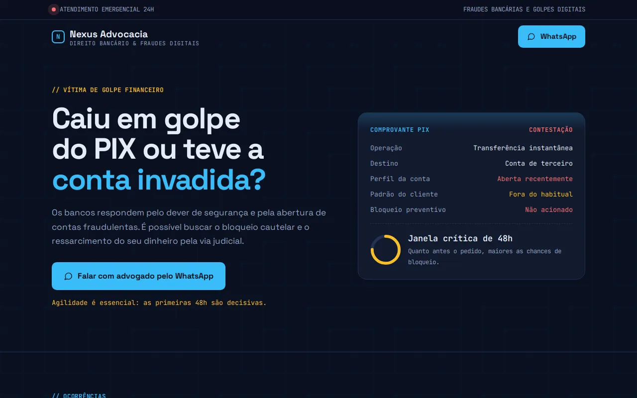 Exemplo de site: Golpe do PIX e fraude bancária