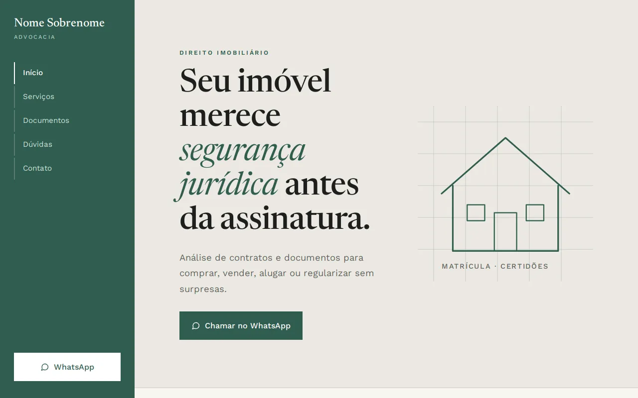 Exemplo de site: Imobiliário: editorial com barra lateral